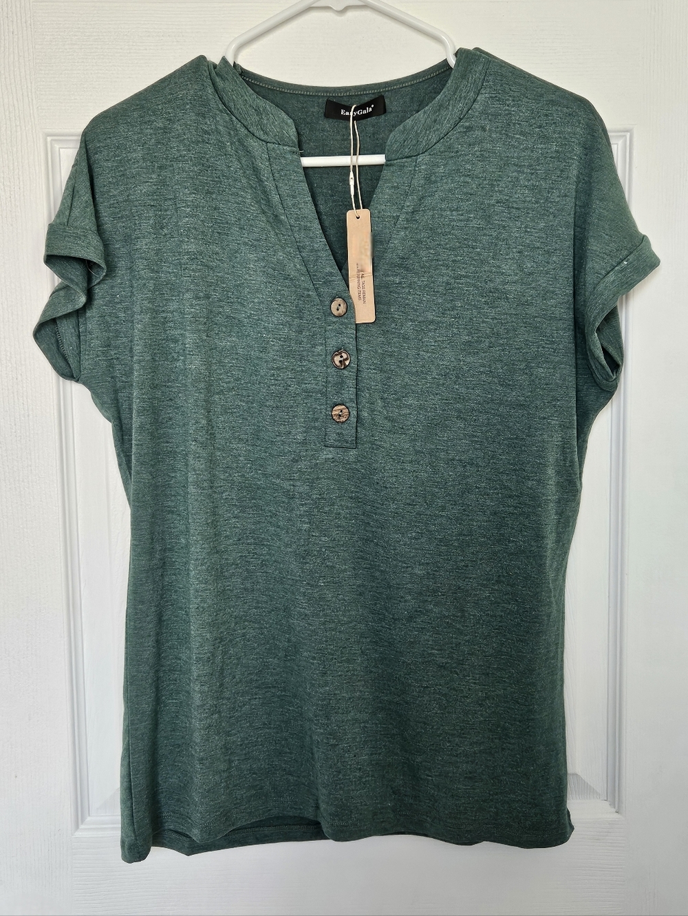 Easy Gala Green Short Sleeve Henley Top